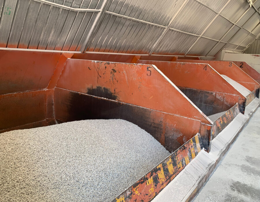 Hoppers with aggregates of various sizes and colours.